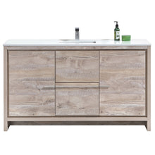 Load image into Gallery viewer, KUBEBATH Dolce AD660SNW 60&quot; Single Bathroom Vanity in Nature Wood with White Quartz, Rectangle Sink, Front View