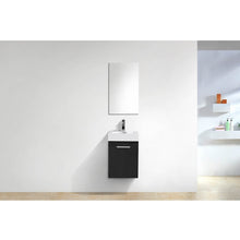 Load image into Gallery viewer, KUBEBATH Bliss BSL16-BK 16&quot; Single Wall Mount Bathroom Vanity in Black with White Acrylic Composite, Integrated Sin, Rendered Bathroom Front View
