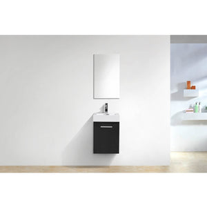 KUBEBATH Bliss BSL16-BK 16" Single Wall Mount Bathroom Vanity in Black with White Acrylic Composite, Integrated Sin, Rendered Bathroom Front View