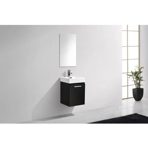 KUBEBATH Bliss BSL16-BK 16" Single Wall Mount Bathroom Vanity in Black with White Acrylic Composite, Integrated Sink, Rendered Angled Bathroom View
