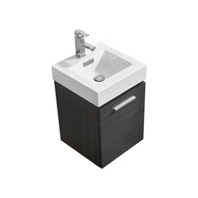 Load image into Gallery viewer, KUBEBATH Bliss BSL16-GO 16&quot; Single Wall Mount Bathroom Vanity in Gray Oak with White Acrylic Composite, Integrated Sink, Angled View