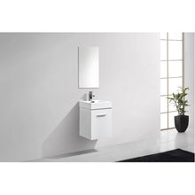 Load image into Gallery viewer, KUBEBATH Bliss BSL16-GW 16&quot; Single Wall Mount Bathroom Vanity in High Gloss White with White Acrylic Composite, Integrated Sink, Rendered Angled Bathroom View