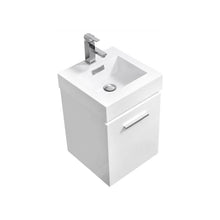 Load image into Gallery viewer, KUBEBATH Bliss BSL16-GW 16&quot; Single Wall Mount Bathroom Vanity in High Gloss White with White Acrylic Composite, Integrated Sink, Angled View