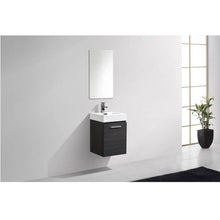 Load image into Gallery viewer, KUBEBATH Bliss BSL16-HGGO 16&quot; Single Wall Mount Bathroom Vanity in High Gloss Gray Oak with White Acrylic Composite, Integrated Sink, Rendered Angled Bathroom View