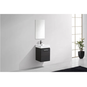 KUBEBATH Bliss BSL16-HGGO 16" Single Wall Mount Bathroom Vanity in High Gloss Gray Oak with White Acrylic Composite, Integrated Sink, Rendered Angled Bathroom View