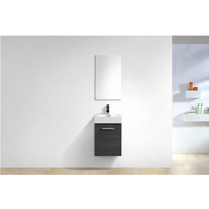KUBEBATH Bliss BSL16-HGGO 16" Single Wall Mount Bathroom Vanity in High Gloss Gray Oak with White Acrylic Composite, Integrated Sink, Rendered Bathroom Front View