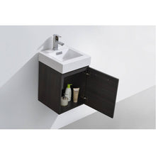 Load image into Gallery viewer, KUBEBATH Bliss BSL16-HGGO 16&quot; Single Wall Mount Bathroom Vanity in High Gloss Gray Oak with White Acrylic Composite, Integrated Sink, Open Door