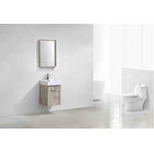 Load image into Gallery viewer, KUBEBATH Bliss BSL16-NW 16&quot; Single Wall Mount Bathroom Vanity in Nature Wood with White Acrylic Composite, Integrated Sink, Rendered Angled Bathroom View