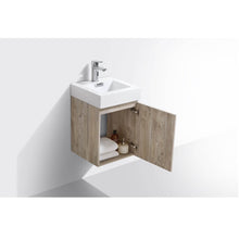 Load image into Gallery viewer, KUBEBATH Bliss BSL16-NW 16&quot; Single Wall Mount Bathroom Vanity in Nature Wood with White Acrylic Composite, Integrated Sink, Open Door