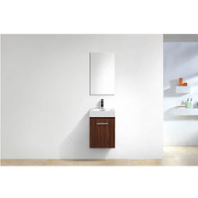 Load image into Gallery viewer, KUBEBATH Bliss BSL16-WNT 16&quot; Single Wall Mount Bathroom Vanity in Walnut with White Acrylic Composite, Integrated Sink, Rendered Bathroom Front View