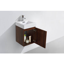 Load image into Gallery viewer, KUBEBATH Bliss BSL16-WNT 16&quot; Single Wall Mount Bathroom Vanity in Walnut with White Acrylic Composite, Integrated Sink, Open Door