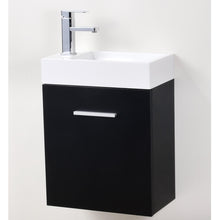 Load image into Gallery viewer, KUBEBATH Bliss BSL18-BK 18&quot; Single Wall Mount Bathroom Vanity in Black with White Acrylic Composite, Integrated Sink, Angled View Closeup