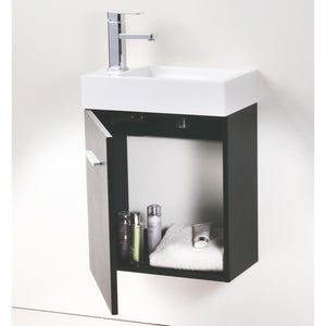 KUBEBATH Bliss BSL18-BK 18" Single Wall Mount Bathroom Vanity in Black with White Acrylic Composite, Integrated Sink, Open Door 