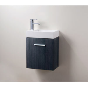 KUBEBATH Bliss BSL18-GO 18" Single Wall Mount Bathroom Vanity in Gray Oak with White Acrylic Composite, Integrated Sink, Front View