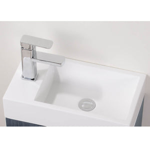 KUBEBATH Bliss BSL18-GO 18" Single Wall Mount Bathroom Vanity in Gray Oak with White Acrylic Composite, Integrated Sink, Countertop Closeup