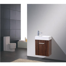 Load image into Gallery viewer, KUBEBATH Bliss BSL18-WNT 18&quot; Single Wall Mount Bathroom Vanity in Walnut with White Acrylic Composite, Integrated Sink, Rendered Bathroom View
