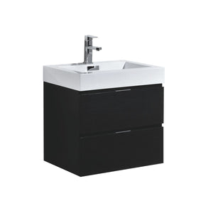 KUBEBATH Bliss BSL24-BK 24" Single Wall Mount Bathroom Vanity in Black with White Acrylic Composite, Integrated Sink, Angled View