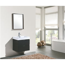 Load image into Gallery viewer, KUBEBATH Bliss BSL24-BK 24&quot; Single Wall Mount Bathroom Vanity in Black with White Acrylic Composite, Integrated Sink, Rendered Angled Bathroom View