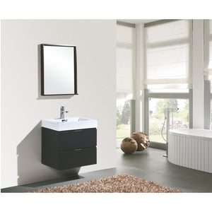 KUBEBATH Bliss BSL24-BK 24" Single Wall Mount Bathroom Vanity in Black with White Acrylic Composite, Integrated Sink, Rendered Angled Bathroom View