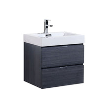 Load image into Gallery viewer, KUBEBATH Bliss BSL24-GO 24&quot; Single Wall Mount Bathroom Vanity in Gray Oak with White Acrylic Composite, Integrated Sink, Angled View