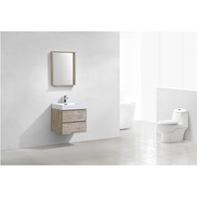 Load image into Gallery viewer, KUBEBATH Bliss BSL24-NW 24&quot; Single Wall Mount Bathroom Vanity in Nature Wood with White Acrylic Composite, Integrated Sink, Rendered Angled View