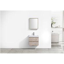 Load image into Gallery viewer, KUBEBATH Bliss BSL24-NW 24&quot; Single Wall Mount Bathroom Vanity in Nature Wood with White Acrylic Composite, Integrated Sink, Rendered Front View