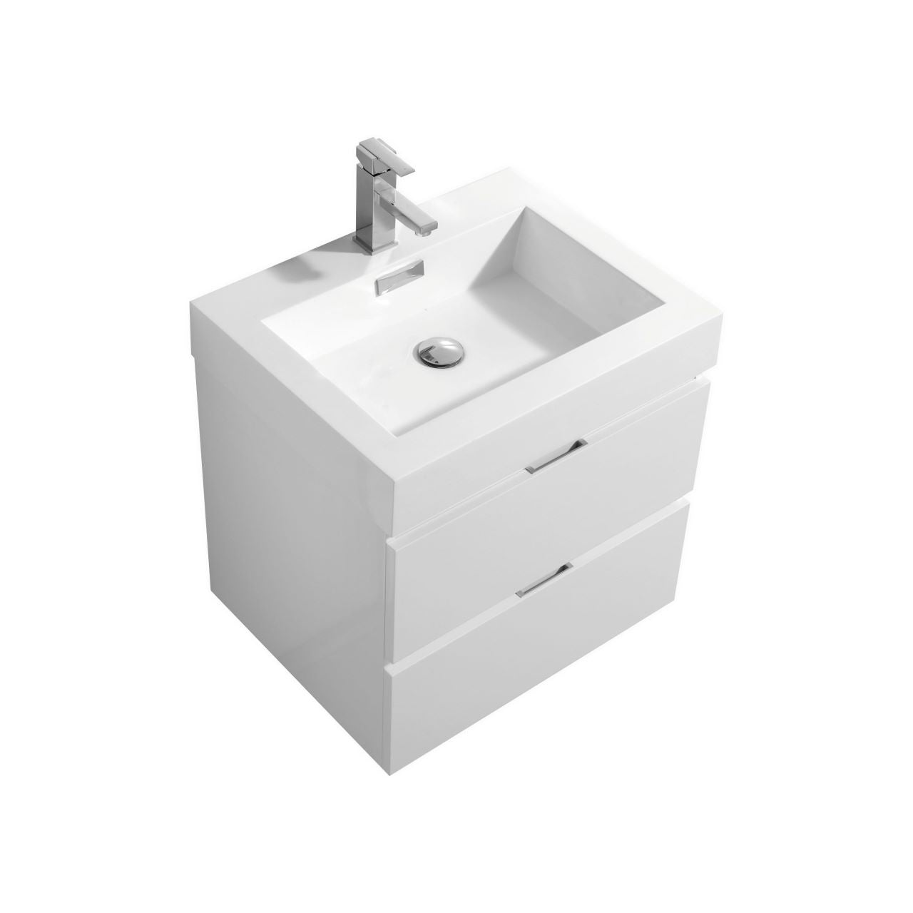 KUBEBATH Bliss BSL24-GW 24" Single Wall Mount Bathroom Vanity in High Gloss White with White Acrylic Composite, Integrated Sink, Angled View