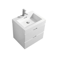 Load image into Gallery viewer, KUBEBATH Bliss BSL24-GW 24&quot; Single Wall Mount Bathroom Vanity in High Gloss White with White Acrylic Composite, Integrated Sink, Angled View