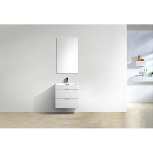 KUBEBATH Bliss BSL24-GW 24" Single Wall Mount Bathroom Vanity in High Gloss White with White Acrylic Composite, Integrated Sink, Front View