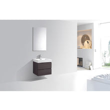 Load image into Gallery viewer, KUBEBATH Bliss BSL24-HGGO 24&quot; Single Wall Mount Bathroom Vanity in High Gloss Gray Oak with White Acrylic Composite, Integrated Sink, Rendered Angled View