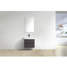 Load image into Gallery viewer, KUBEBATH Bliss BSL24-HGGO 24&quot; Single Wall Mount Bathroom Vanity in High Gloss Gray Oak with White Acrylic Composite, Integrated Sink, Rendered Front View