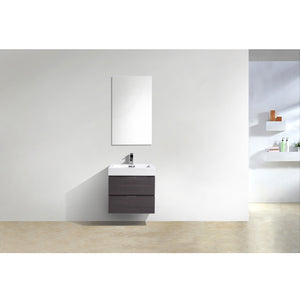 KUBEBATH Bliss BSL24-HGGO 24" Single Wall Mount Bathroom Vanity in High Gloss Gray Oak with White Acrylic Composite, Integrated Sink, Rendered Front View