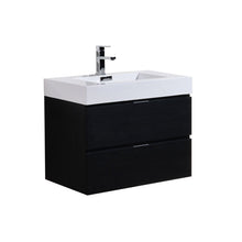 Load image into Gallery viewer, KUBEBATH Bliss BSL30-BK 30&quot; Single Wall Mount Bathroom Vanity in Black with White Acrylic Composite, Integrated Sink, Angled View