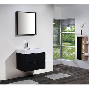 KUBEBATH Bliss BSL30-BK 30" Single Wall Mount Bathroom Vanity in Black with White Acrylic Composite, Integrated Sink, Rendered Angled View