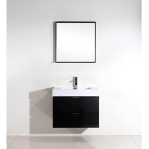 KUBEBATH Bliss BSL30-BK 30" Single Wall Mount Bathroom Vanity in Black with White Acrylic Composite, Integrated Sink, Rendered Front View