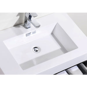 KUBEBATH Bliss BSL30-BK 30" Single Wall Mount Bathroom Vanity in Black with White Acrylic Composite, Integrated Sink, Countertop Closeup