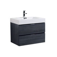 Load image into Gallery viewer, KUBEBATH Bliss BSL30-GO 30&quot; Single Wall Mount Bathroom Vanity in Gray Oak with White Acrylic Composite, Integrated Sink, Angled View
