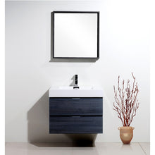 Load image into Gallery viewer, KUBEBATH Bliss BSL30-GO 30&quot; Single Wall Mount Bathroom Vanity in Gray Oak with White Acrylic Composite, Integrated Sink, Rendered Front View