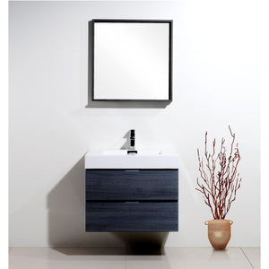 KUBEBATH Bliss BSL30-GO 30" Single Wall Mount Bathroom Vanity in Gray Oak with White Acrylic Composite, Integrated Sink, Rendered Front View