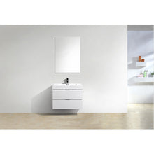 Load image into Gallery viewer, KUBEBATH Bliss BSL30-GW 30&quot; Single Wall Mount Bathroom Vanity in High Gloss White with White Acrylic Composite, Integrated Sink, Rendered Front View