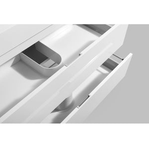 KUBEBATH Bliss BSL30-GW 30" Single Wall Mount Bathroom Vanity in High Gloss White with White Acrylic Composite, Integrated Sink, Open Drawers Closeup