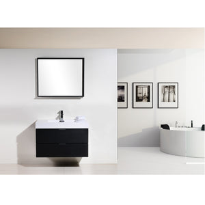 KUBEBATH Bliss BSL36-BK 36" Single Wall Mount Bathroom Vanity in Black with White Acrylic Composite, Integrated Sink, Rendered Front View