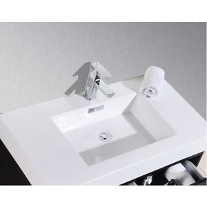 KUBEBATH Bliss BSL36-BK 36" Single Wall Mount Bathroom Vanity in Black with White Acrylic Composite, Integrated Sink, Countertop Closeup