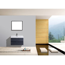 Load image into Gallery viewer, KUBEBATH Bliss BSL36-GO 36&quot; Single Wall Mount Bathroom Vanity in Gray Oak with White Acrylic Composite, Integrated Sink, Rendered Front View
