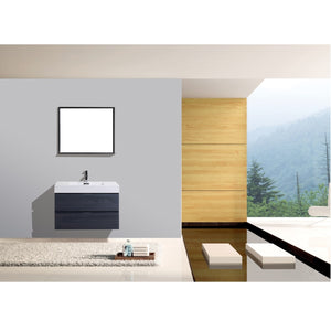 KUBEBATH Bliss BSL36-GO 36" Single Wall Mount Bathroom Vanity in Gray Oak with White Acrylic Composite, Integrated Sink, Rendered Front View