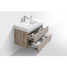 Load image into Gallery viewer, KUBEBATH Bliss BSL36-NW 36&quot; Single Wall Mount Bathroom Vanity in Nature Wood with White Acrylic Composite, Integrated Sink, Open Drawers