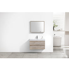 Load image into Gallery viewer, KUBEBATH Bliss BSL36-NW 36&quot; Single Wall Mount Bathroom Vanity in Nature Wood with White Acrylic Composite, Integrated Sink, Rendered Front View