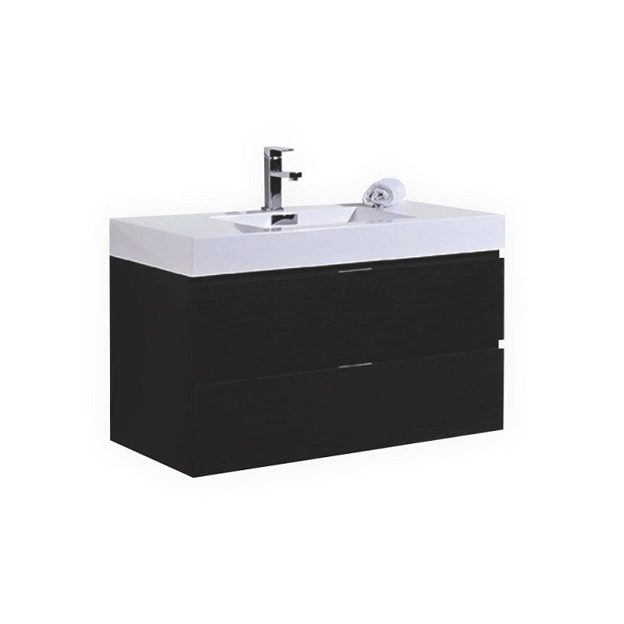 KUBEBATH Bliss BSL40-BK 40" Single Wall Mount Bathroom Vanity in Black with White Acrylic Composite, Integrated Sink, Angled View