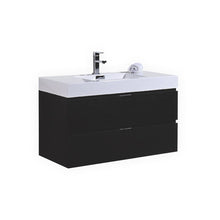 Load image into Gallery viewer, KUBEBATH Bliss BSL40-BK 40&quot; Single Wall Mount Bathroom Vanity in Black with White Acrylic Composite, Integrated Sink, Angled View
