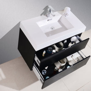 KUBEBATH Bliss BSL40-BK 40" Single Wall Mount Bathroom Vanity in Black with White Acrylic Composite, Integrated Sink, Open Drawers